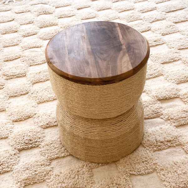 Tabouret Mirka en bois et corde Artisanat Vision Originale Marrakech