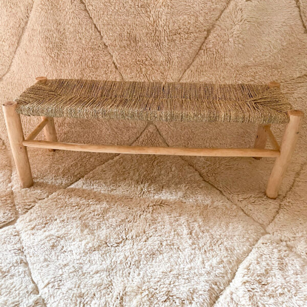 Banc artisanal en bois et corde doum REF Manta-120-nat Vision Originale Maroc