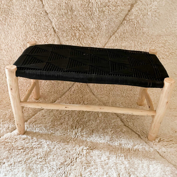 Banc artisanal en bois et corde nylon noire REF Manta-80-noir Vision Originale Maroc