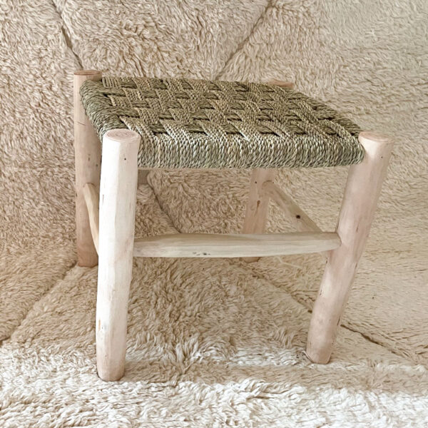 Tabouret bois et doum Tabatha 43 Nat Artisanat Maroc Vision Originale Marrakech