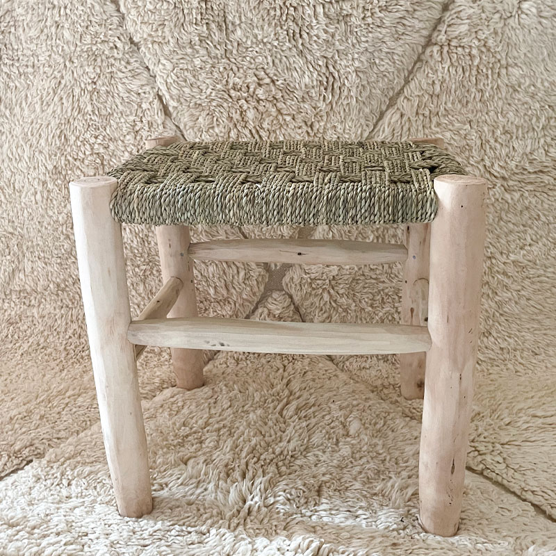 Tabouret bois et doum Tabatha 43 Nat Artisanat Maroc Vision Originale Marrakech